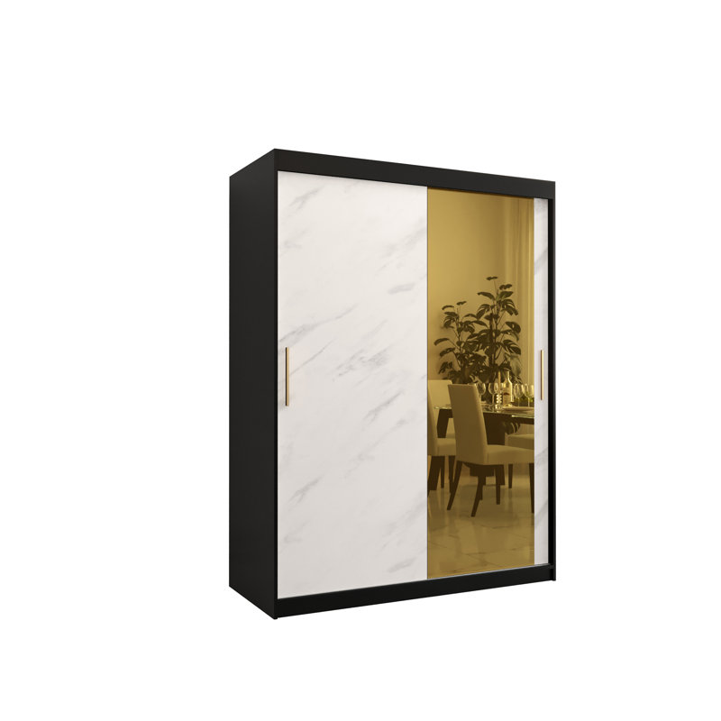 Lancashire 2 Door Manufactured Wood Wardrobe, Black/White, 200cm H x 150cm W x 62cm D