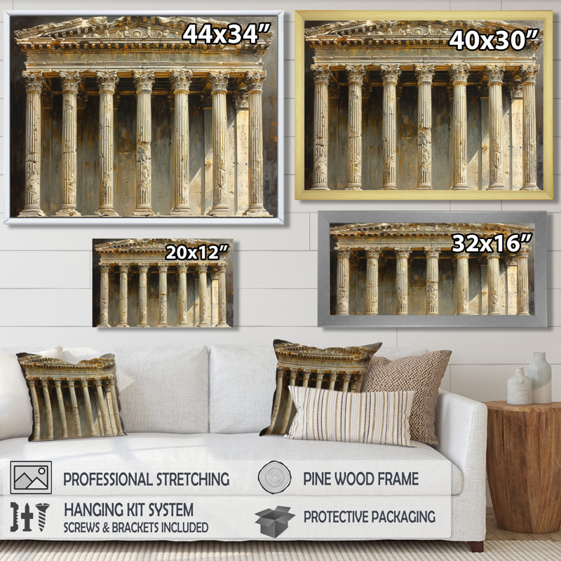Décoration murale en pierre romaine beige - Monument, décoration murale, H 12 po x l 20 po, Cadre simple noir