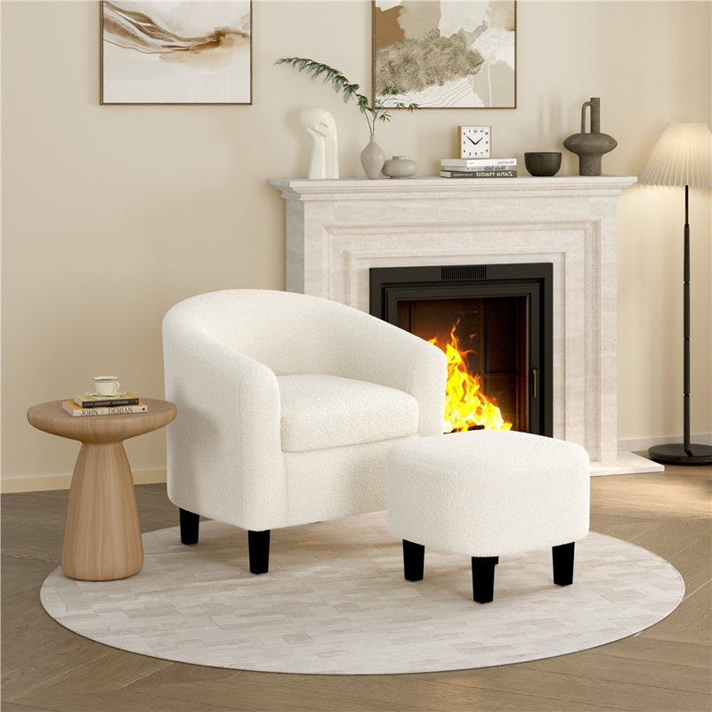 Fauteuil demi-tonneau et repose-pieds en mélange de polyester l 28 po