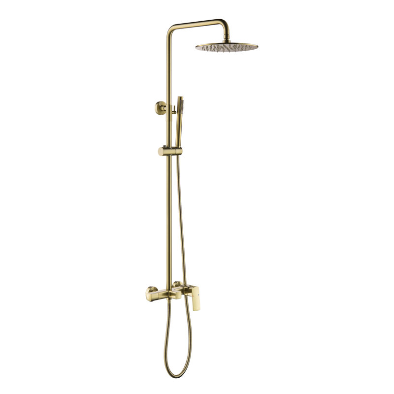 10" Wall Mounted Exposed Shower System With Tub Spout And Height Adjustable Handheld Shower, Brushed Gold