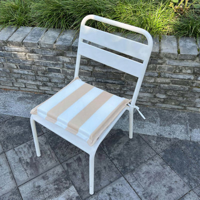 Outdoor Patio Seat Cushion Replacement Set of 4 with Ties, Khaki White Striped