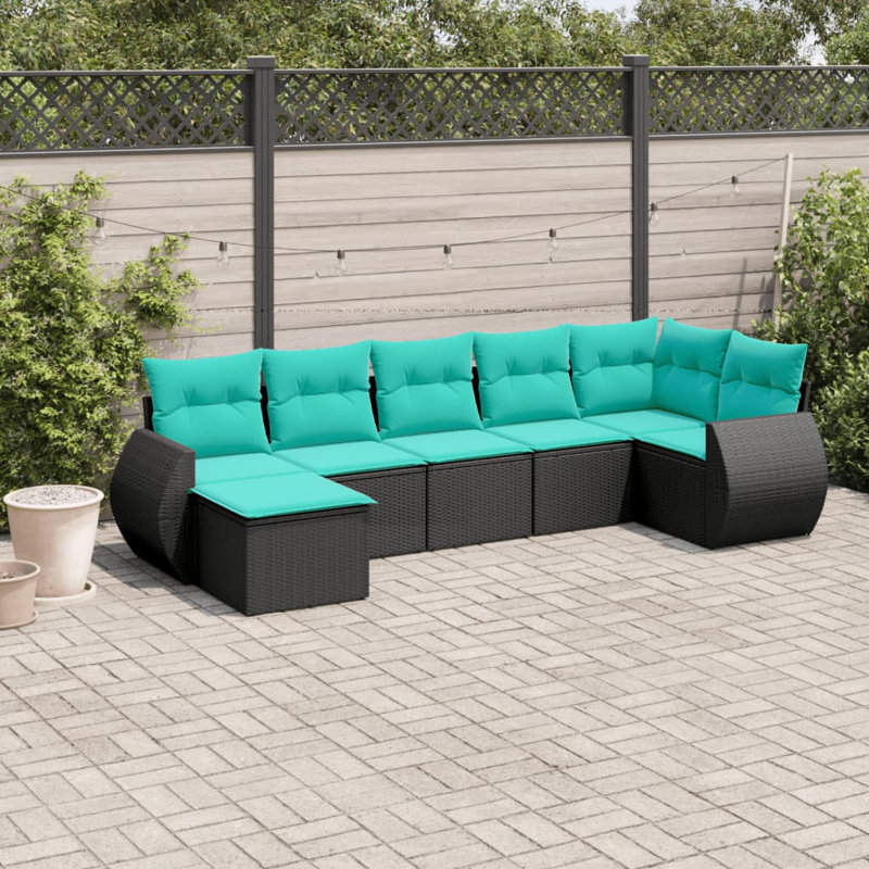  Ensemble de canapé de patio 7 pièces avec coussins en rotin de polyester noir