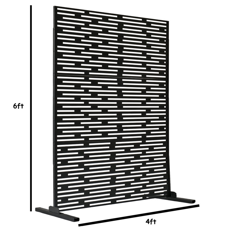 Paravent autoportant en métal 6 pi x 4 pi, Noir, Forme de la ligne