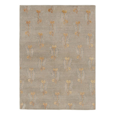 Rug & Kilim’S Block Print Rug With Ochre And Beige Wildflower Florals