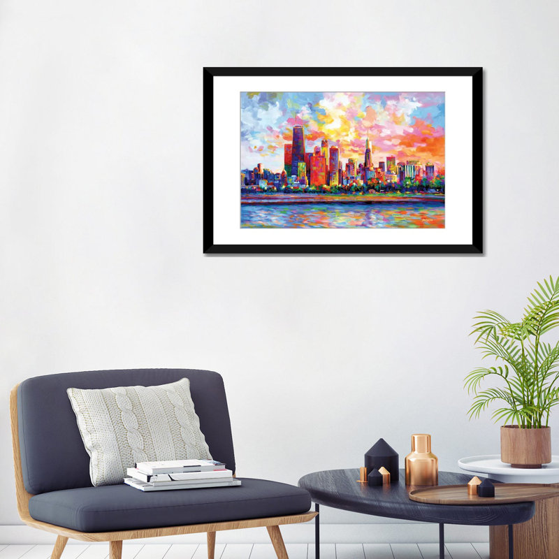 Horizon deChicago, Papier noir avec cadre d'angle ouvert, H 24 po x l 32 po x P 1 po