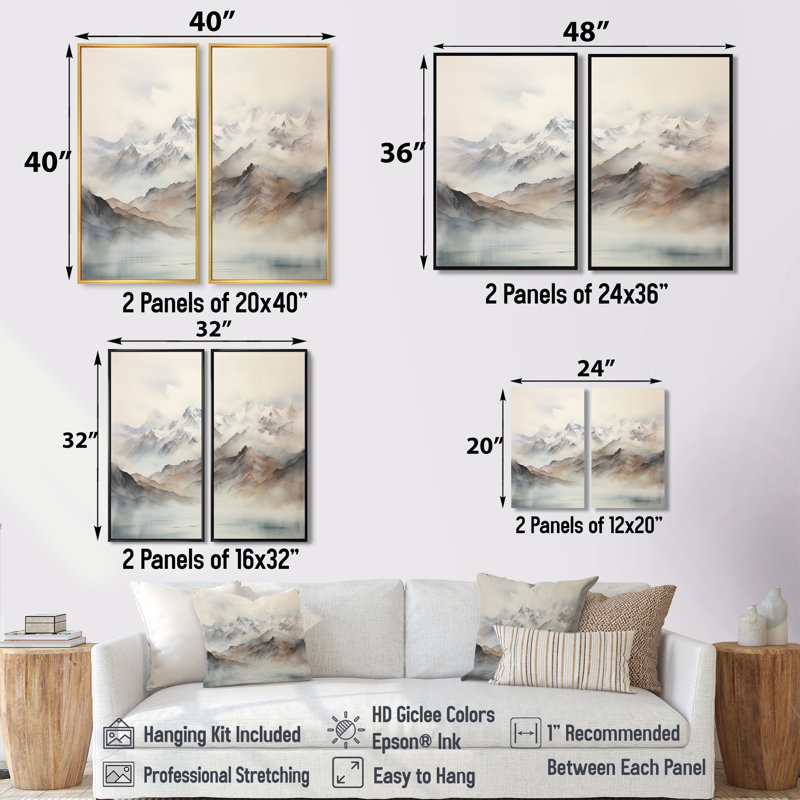 «Morning Fog Mountain Wonder IV», art mural montagnes, Floater Framed Print without Mat, Black, 36" H x 48" W