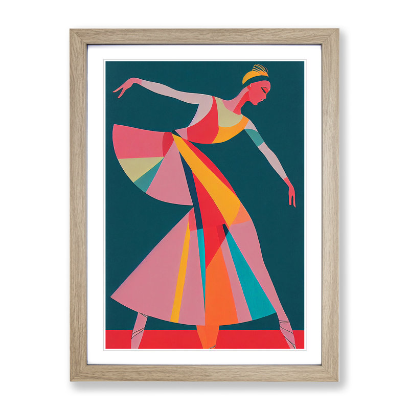 Pop Art Ballerina No.4 - Single Picture Frame Print, 34cm H x 25cm W, Oak