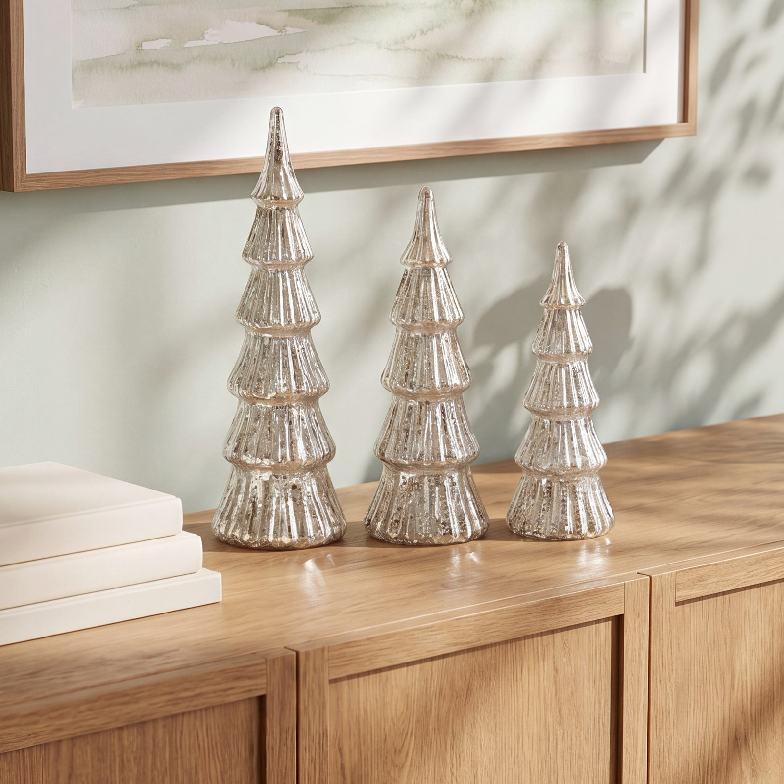 3-Piece Lighted Glass Tabletop Tree Set