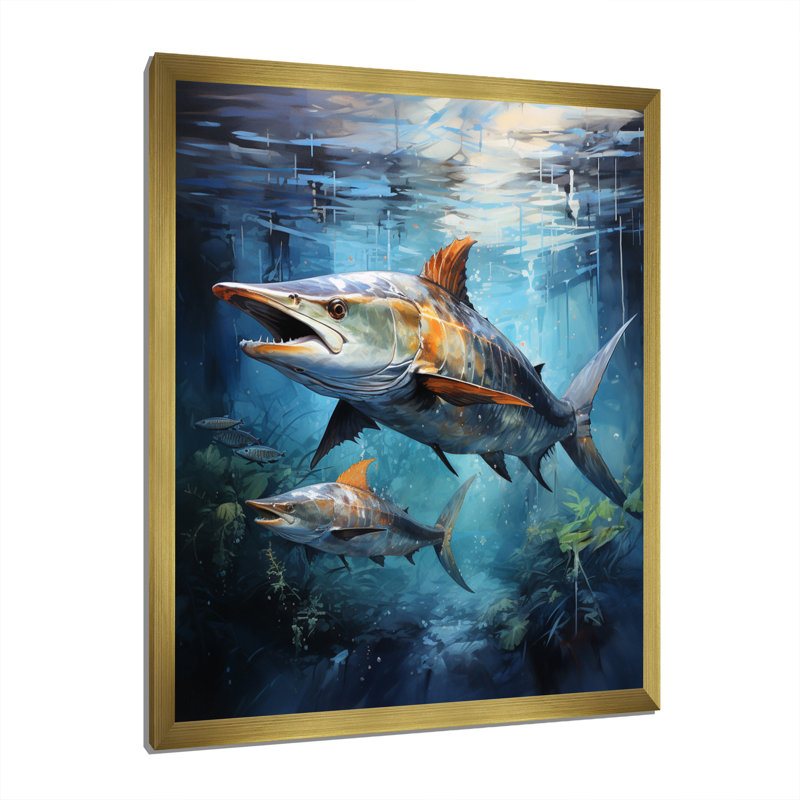 Asmus " Fishing Majestic Marlins Jumping I ", Gold Picture Framed, 32" H x 16" W x 1" D