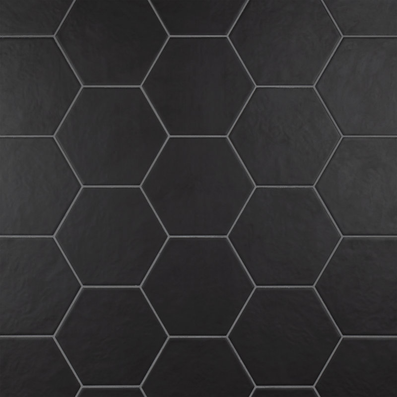 Hexatile 7" x 8" Porcelain Tile, Matte Nero