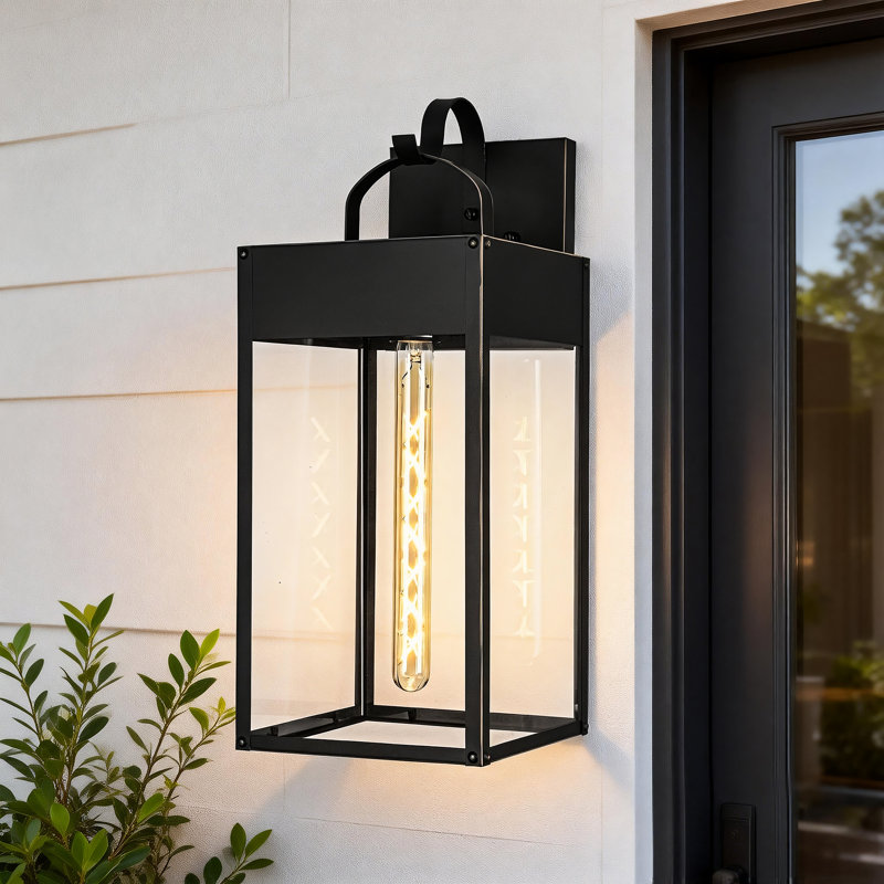20 po Applique murale d'extérieur 1 lumière bronze huilé câblé avec abat-jour en verre transparent