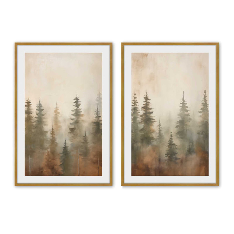 «Foggy Autumn Pines», Or poli, H 15,25 po x l 12,25 po