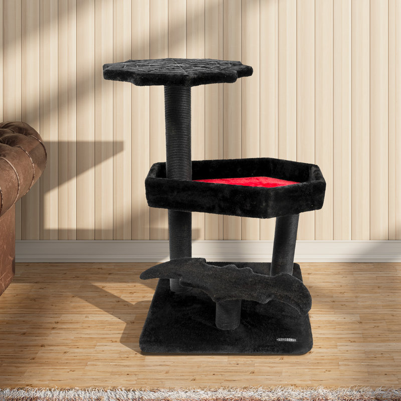 Gothic Black and Red Coffin Cat Tree with Scratching Post