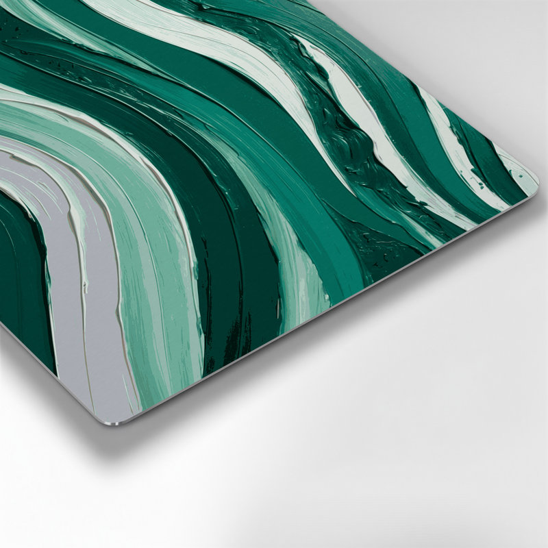 Art mural horizontal rayé gris émeraude en métal vert clair, H 11 po x l 14 po