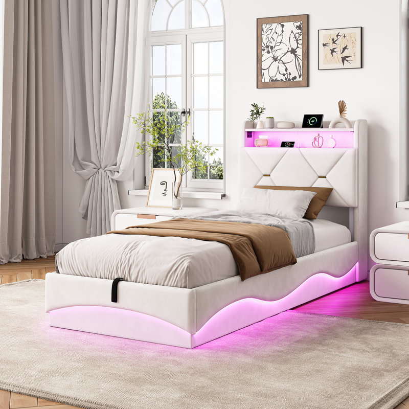 Upholstered Bed, European Single (90 x 200 cm), Beige