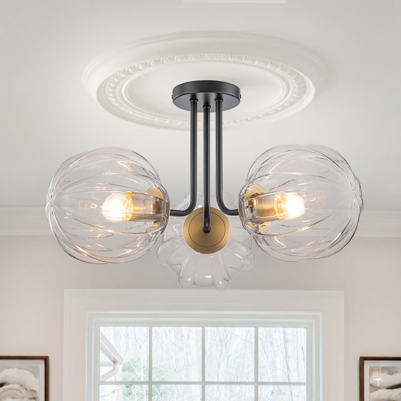 Plafonnier semi-encastré moderne Spoutnik 22 lumières 3 lumières Kaynen, Noir mat / doré