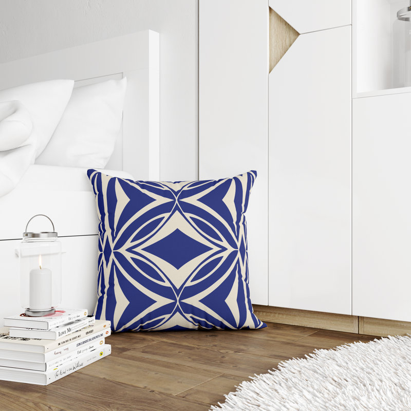 Jeté carré en polyester intérieur / extérieur, L 19 po x H 19 po, Bleu marine