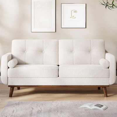 65" Mid Century Loveseat, 2-Seater Teddy Boucle Couch with Deep Seat for Small Space Living Room & Office by George Oliver