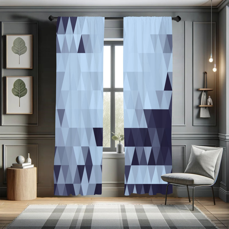 Ebern Designs Geometric Curtains, Triangle Pattern Abstract, Pair, Pale Blue, 28" W x 63" L