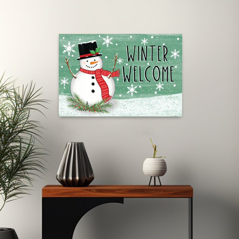 «Winter Welcome», art contemporain abstrait d'hiver, H 16 po x l 24 po
