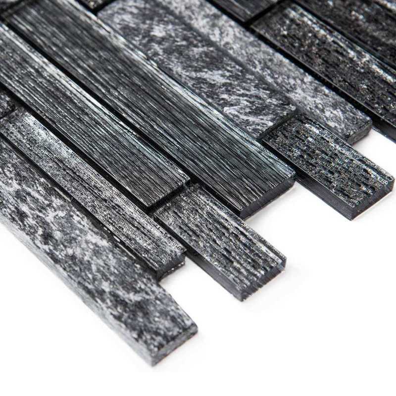 Cosmos Brick Glass Mosaic Tile, Black/Gray