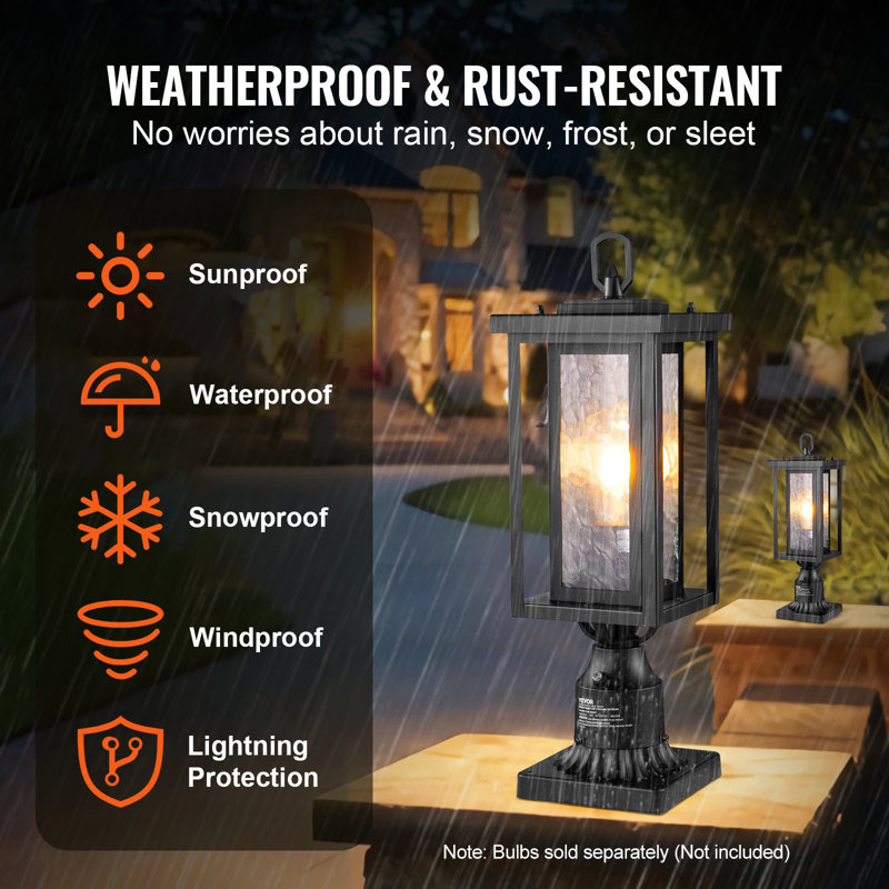 2 Pack Dusk To Dawn Outdoor Post Light, 17.72 In, Waterproof Lamp Post Light Fixtures With 3.5 In Pier Mount Base Glass Shade, Lightning-Proof Exterior Pole Column Light For Patio Garden Pathway