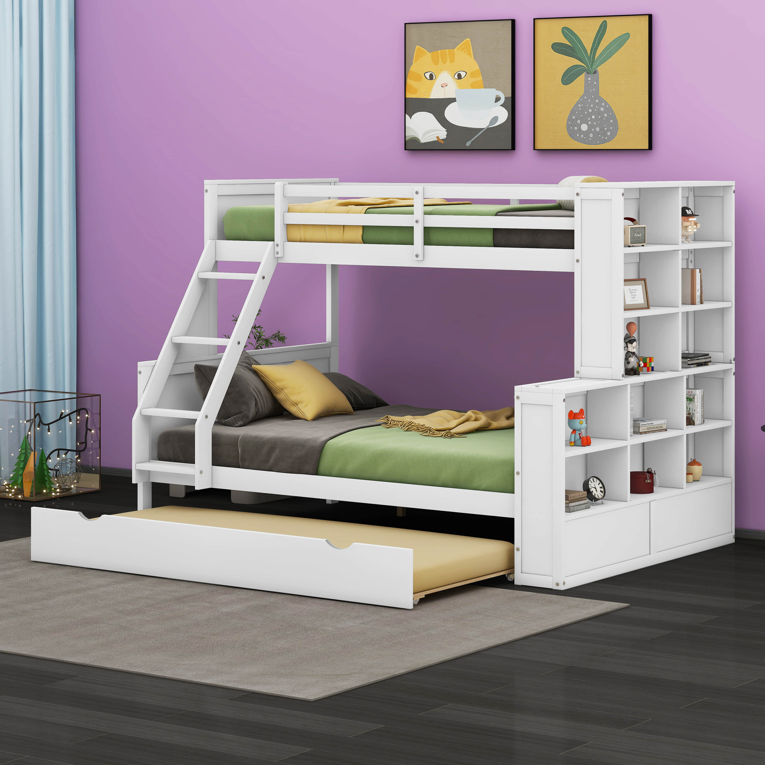 Hazzard twin over full bed with deals trundle and shelves harriet bee bed frame