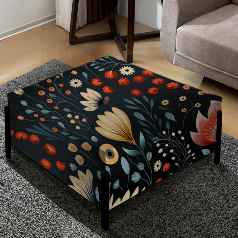 Summer Flower Cottage Pattern - Floral Large Square Ottoman