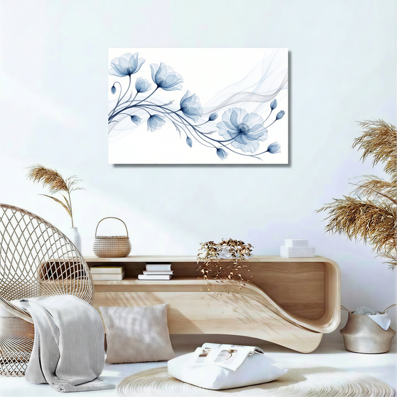 Ensemble de 1 tableau mural sur toile à motif floral bleu, 36"H x 48"W, Wrapped Canvas