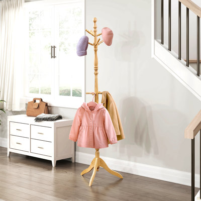 Natural Finish Classic Coat Rack Solid Wood, 10 Hooks Coat Hanger Stand Entryway Home Furniture 1pc