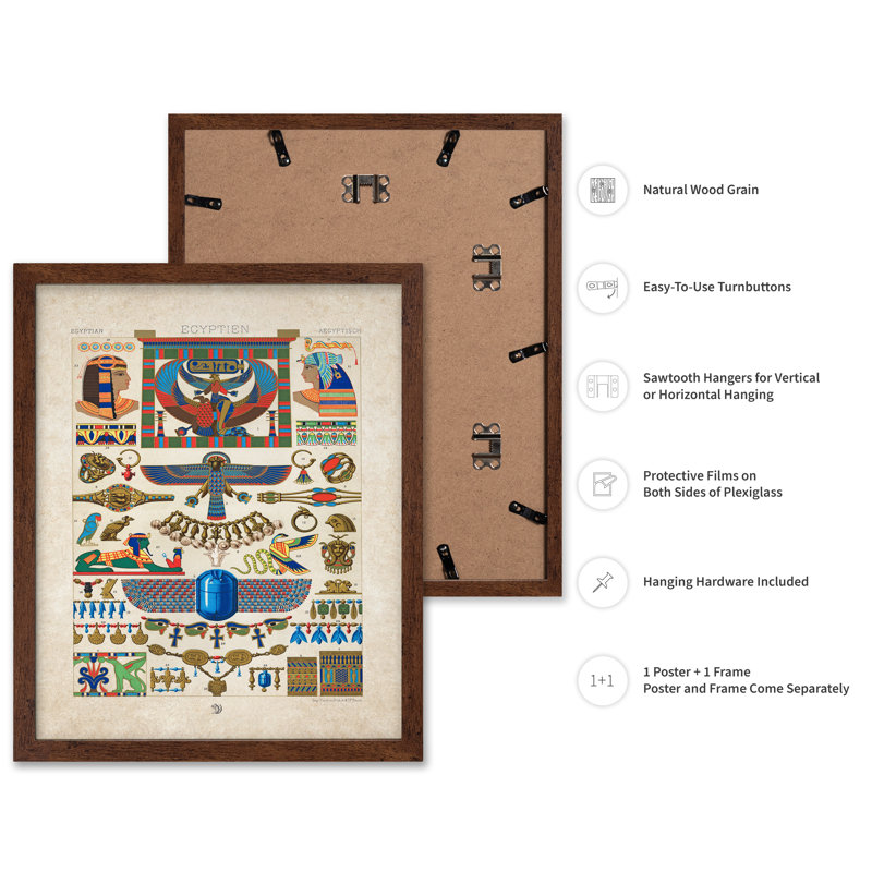 Egyptian Gods Chart, Poster, 08"H x 10"W, Brown Framed
