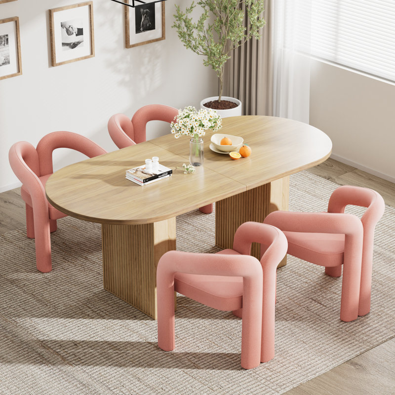 Ensemble de table de salle à manger 62,9 pouces, Naturel, 5 pièces: table, 4 chaises, Rose