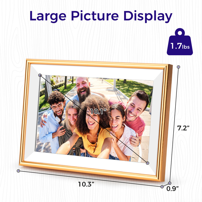 Frameo 10.1" WiFi ELIME Digital Picture Frame - Auto Rotate - Free Unlimited Storage, Micro SD Slot, Champagne Gold