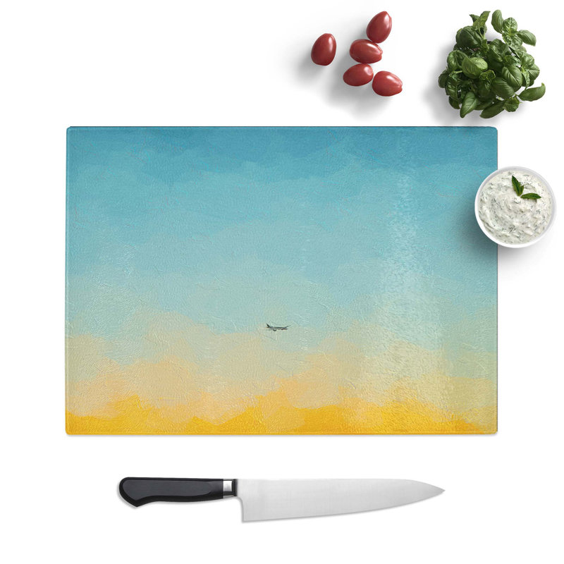 Tempered Glass Airplane at Sunset Chopping Board, 39 cm W x 28.5 cm L
