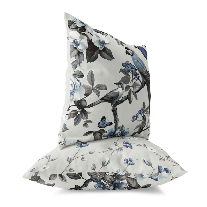 Coussin Parrot Petals Paradise, H 18 po x l 18 po, Bleu / argent