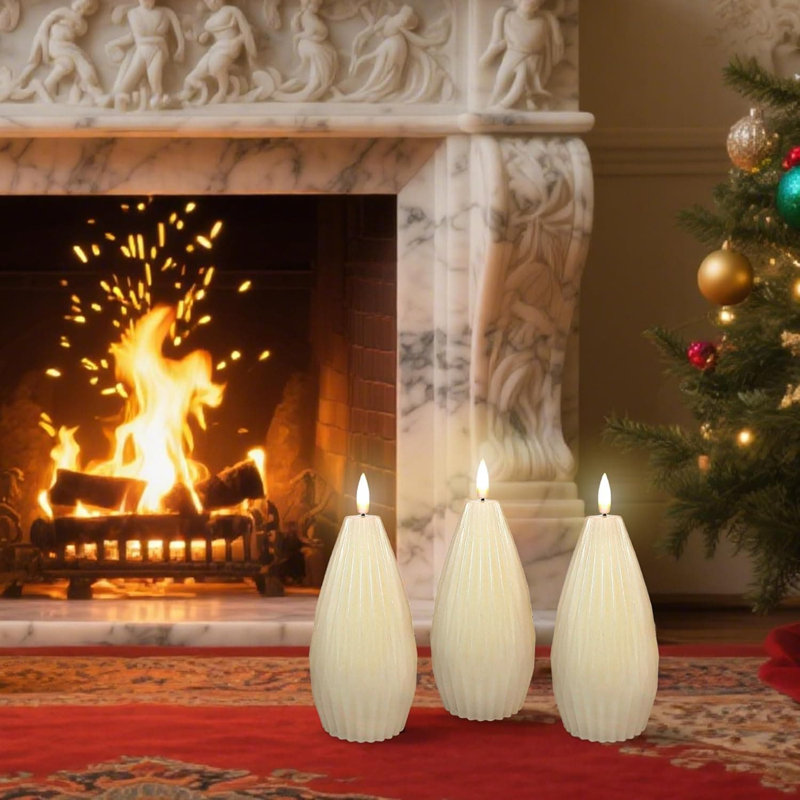 3 Pack Ivory Irregular Flameless Candles: Remote & Timer, Real Wax Flicker, Battery Operated, for Home Party, Wedding, ‎Ivory