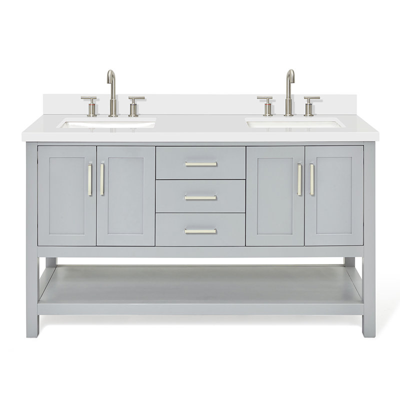 Magnolia Bath Vanity Oval Basin, Rectangle, Gray, White Quartz