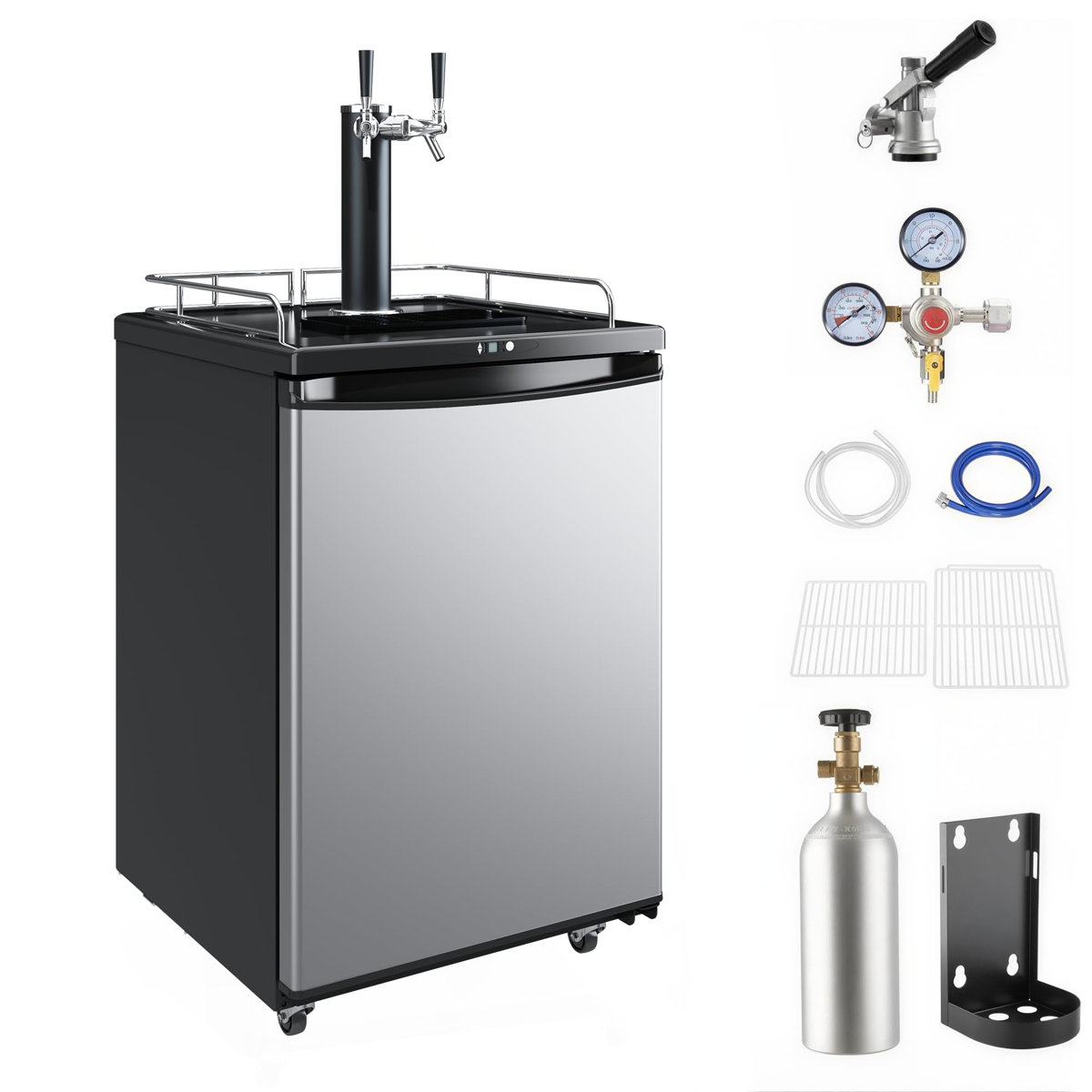 5.8 Cuft Double Tap Beer Kegerator, Compact Draft Dispenser & Beverage Cooler with Stainless Steel Door, 163L Fridge for Home Bar — FIN-0017859 | Fridge.com