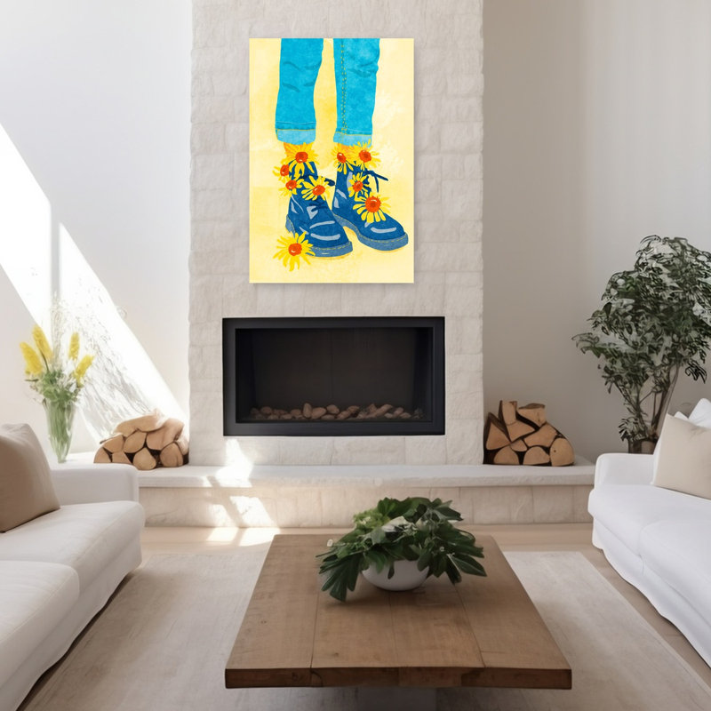 Art contemporain contemporain abstrait coloré et tournesol, H 48 po x l 32 po