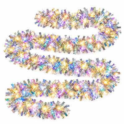 Ensemble de 2 guirlandes de Noël avec guirlandes de Noël éclairées, banderoles métalliques iridescentes de 16,4 pi, USB et décorations des Fêtes à piles
