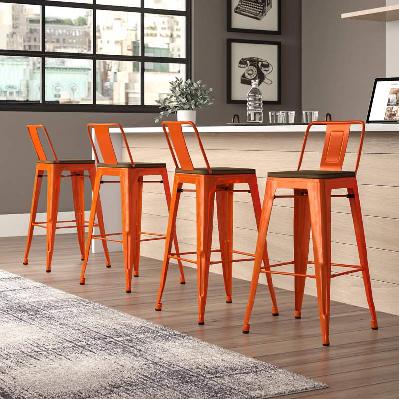 Tabouret de bar et de comptoir en bois massif Gaikwad, Orange, Tabouret de comptoir (siège d'une hauteur de 26 p
