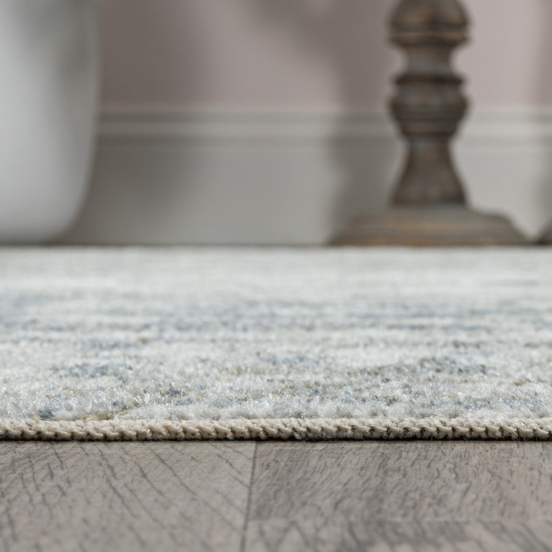Pavel Distressed Medallion Low-Pile Machine-Washable Light Gray/Blue Rug, Rectangle 7'10" x 10'