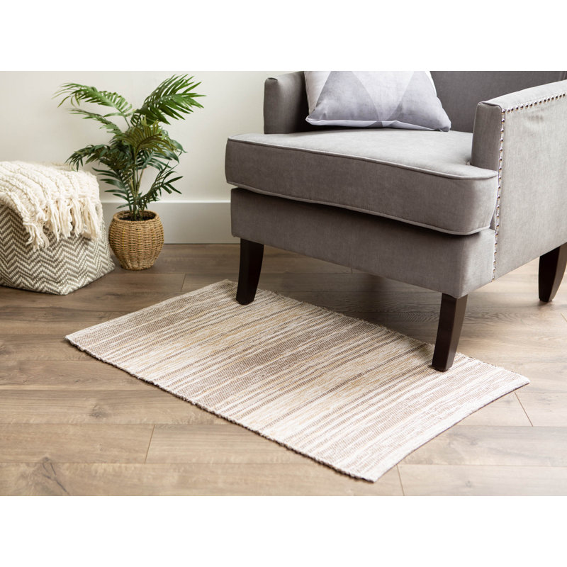 Tapis brun en coton tissé à plat à rayures Winnsboro