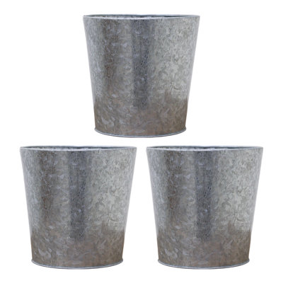 Set of 3 Galvanized Finish Bucket/Pots with PVC Liner 5" Dia x 4.75" H Ideal Gift for Floral Arrangements Wedding Home Office Party DIY Indoor Outdoor Garden Patio