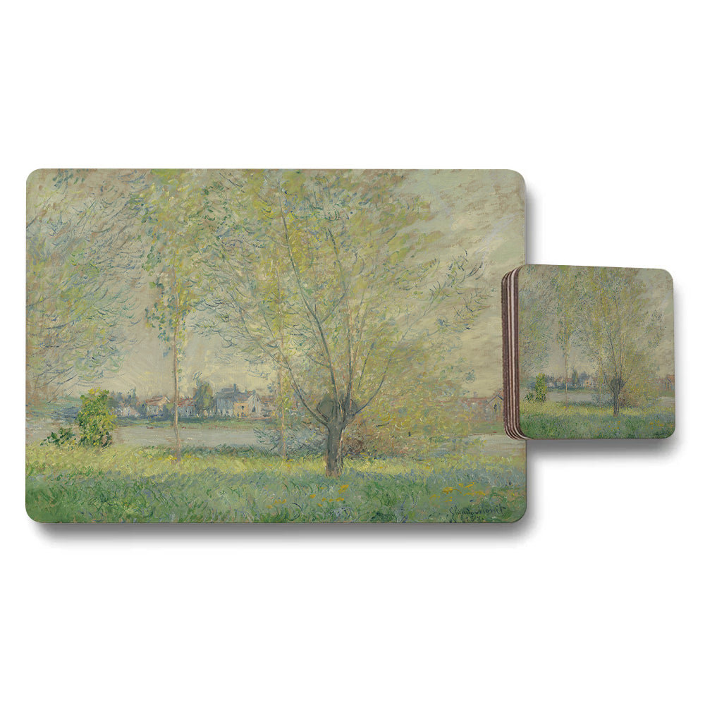Impressionist Landscape Placemat Coaster Set With River View