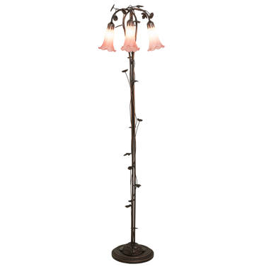 Bieye L10699 Lily Flowers Tiffany Style Blown Glass Accent Table