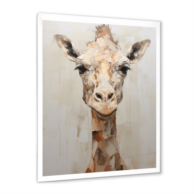 Minimalisme, girafe beige sur toile, H 32 po x l 24 po x P 1 po, Cadre simple blanc