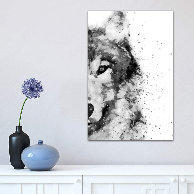 Wolf At Attention by Brandon Wong - Wrapped Canvas Painting, 30.48 cm H x 45.72 cm W