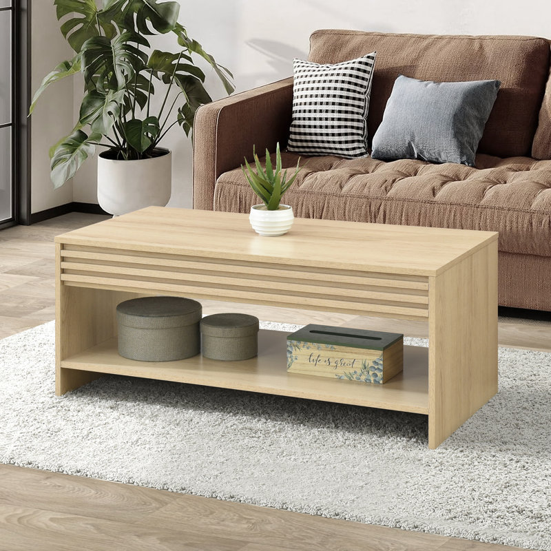 Table basse moderne Mid-Century avec détails à lattes Abba, Chêne