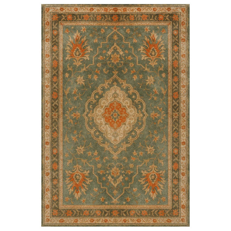Zyana Collection Digital Print Cotton-Polyester Green Moroccan Rug, Runner 5'3" x 10'6"